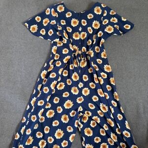 Infatuation Jumpsuit Women 12 Blue Excellent Sunflower Print 90 Vintage Wide Leg